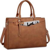 Handtas - Aktetas - Schoudertas - Laptoptas Dames 15,6 inch – PU Leren Laptop Tote Bag – Waterbestendige Zakelijke Aktetas – Lichtgewicht Schoudertas voor Werk en Kantoor - bruin - 42x15x32 cm