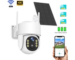 Bewakingscamera met zonne-energie - 4K UHD draadloze buiten camera - PIR bewegingsdetectie, kleuren nachtzicht en tweerichtingsaudio - Voor binnen en buiten