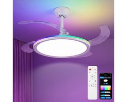 Oraymin Plafondventilator met Lamp 50 cm – Uitschuifbare Transparante Bladen - CCT 3000K-6000K - RGB en 6 Snelheden