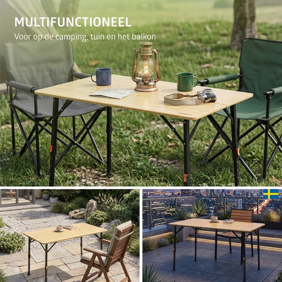 Campout Campingtafel - 120 x 70 x 70 cm - Inklapbare Tuintafel - Opvouwbare Camping Tafel - Vouwtafel - Klaptafel - Hoogte Verstelbaar - Inclusief Draagtas - Bamboe van Campout — afbeelding 5