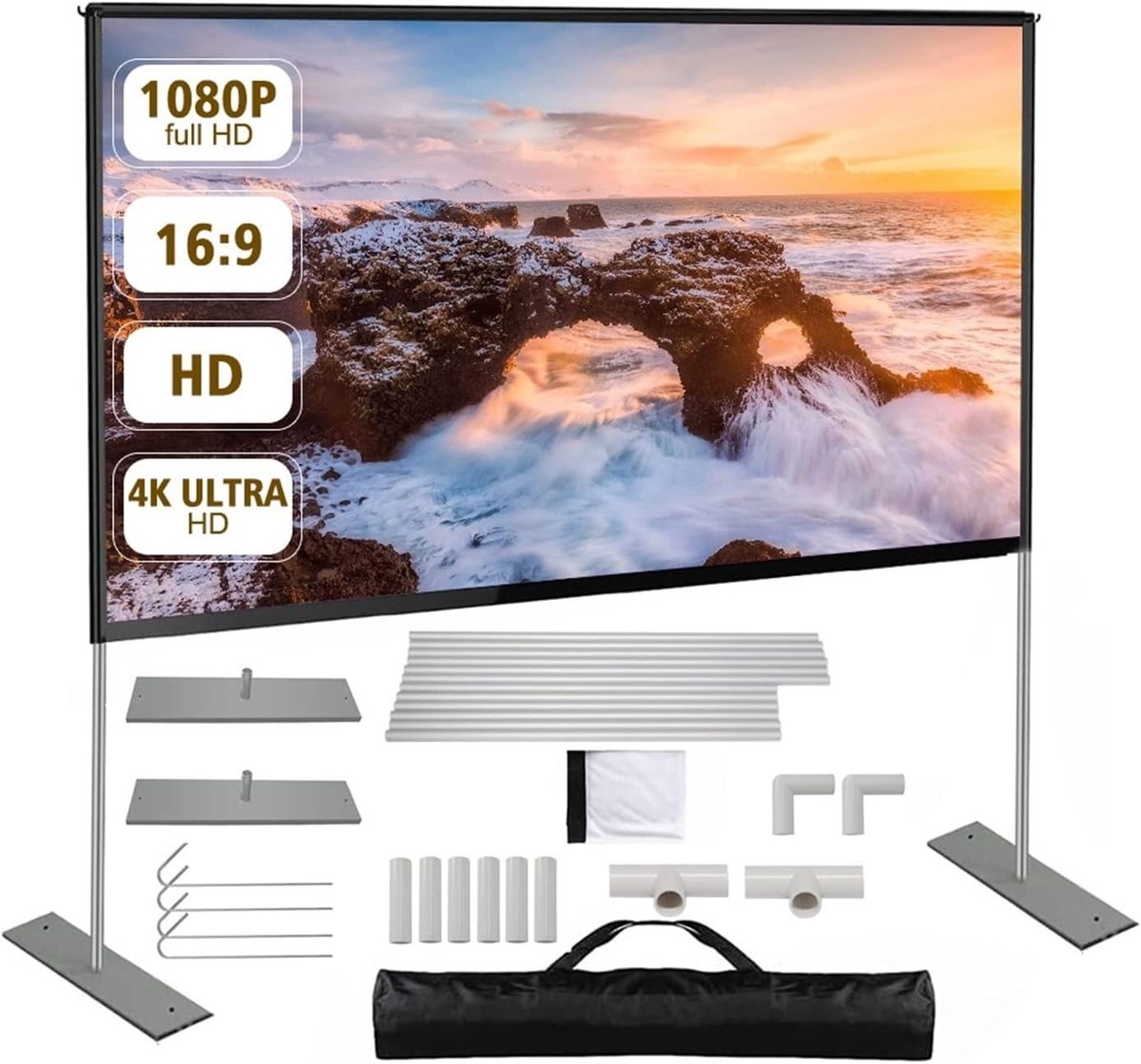 Projectorscherm met Standaard - Film Scherm Buiten - Thuisbioscoop Creëren - Kreukvrij en Wasbaar - 100 of 120 inch - Wit