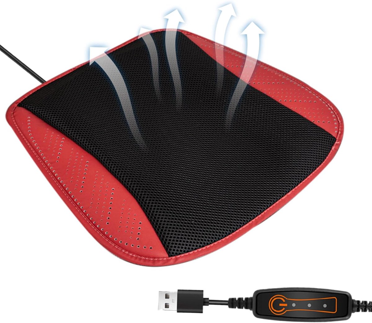 Stoelkoeler Kussen - Auto Ventilatie - Comfortabel Rijden - 8 Stille Ventilatoren - 43 x 43 cm - Rood