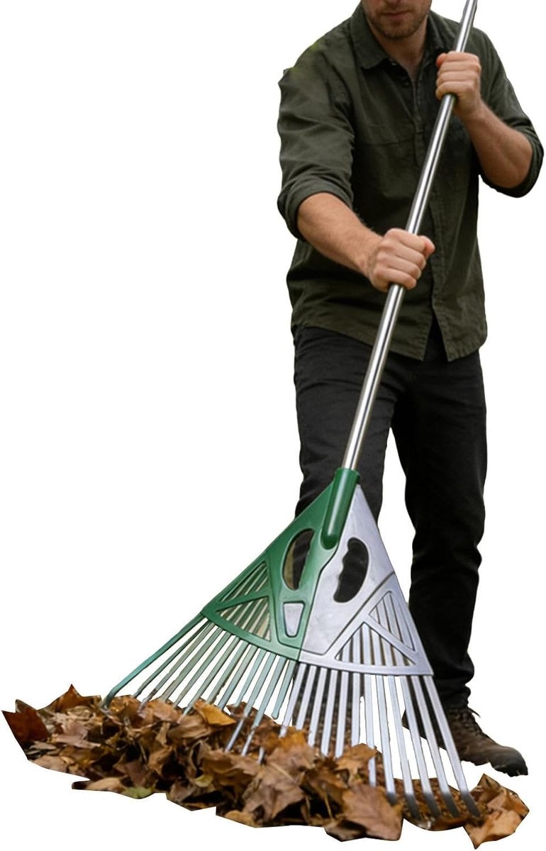 Bladhark Tuin - Grijper Verzamelgereedschap - Gazon Schoonmaken - Ergonomische Gebogen Greep - 28 cm Breed - Groen