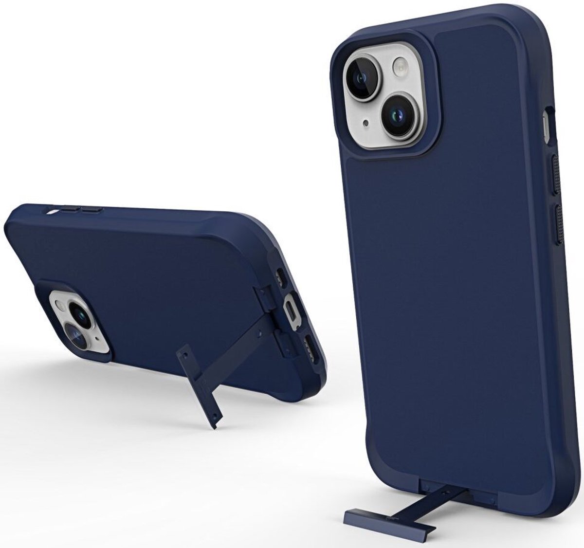 Hoesje Metalen Kickstand Back Cover Blauw Geschikt voor Apple iPhone 15