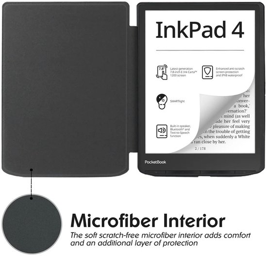 E-Reader Hoes Geschikt voor PocketBook InkPad 4 - Book Case met Sleep/Wake Functie - Kunstlederen Beschermhoes - Grijs van omoton — afbeelding 5