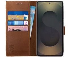 Étui en Cuir véritable Rosso Deluxe adapté au Samsung Galaxy S25 Ultra | Espace pour trois cartes | Étui portefeuille | Avec porte-cartes | Marron