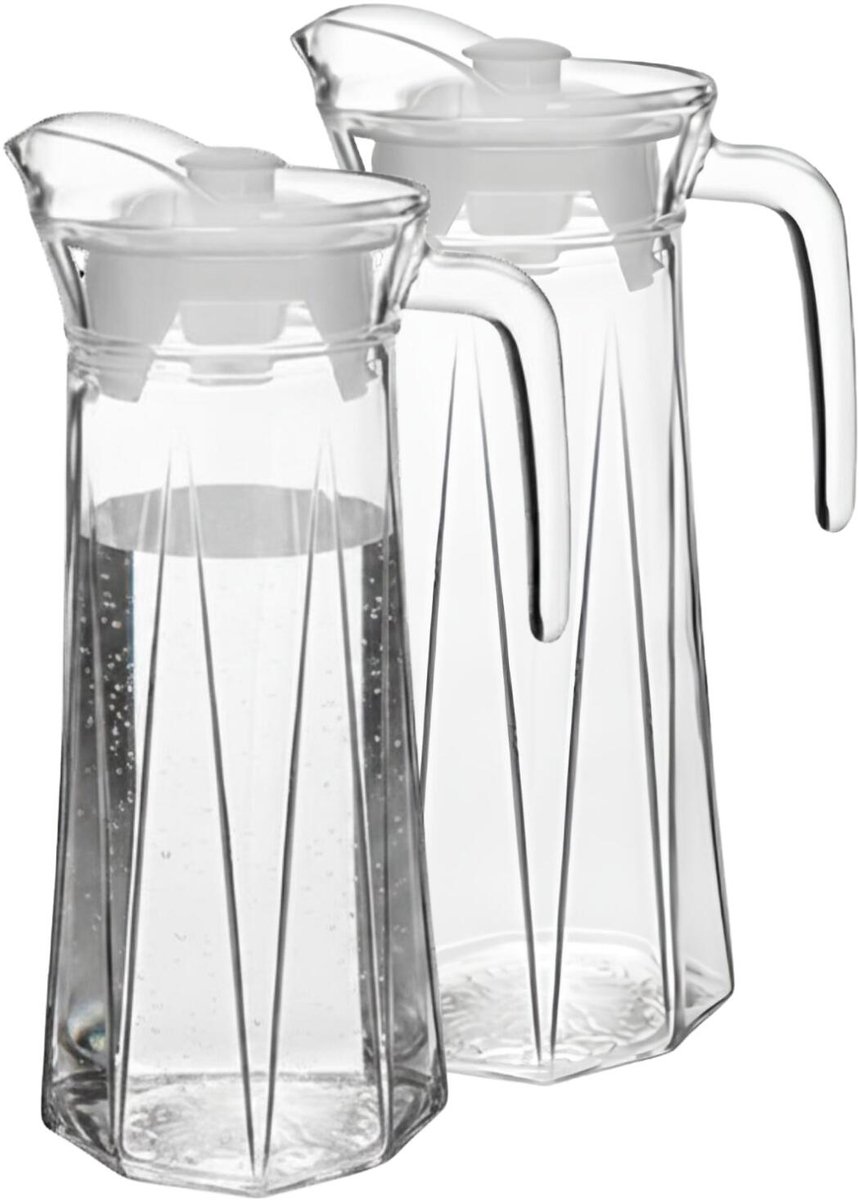 Alessandro Waterkan met deksel - 2x - 1.3 Liter - glas - schenkkan - waterkaraf - Limonadekan