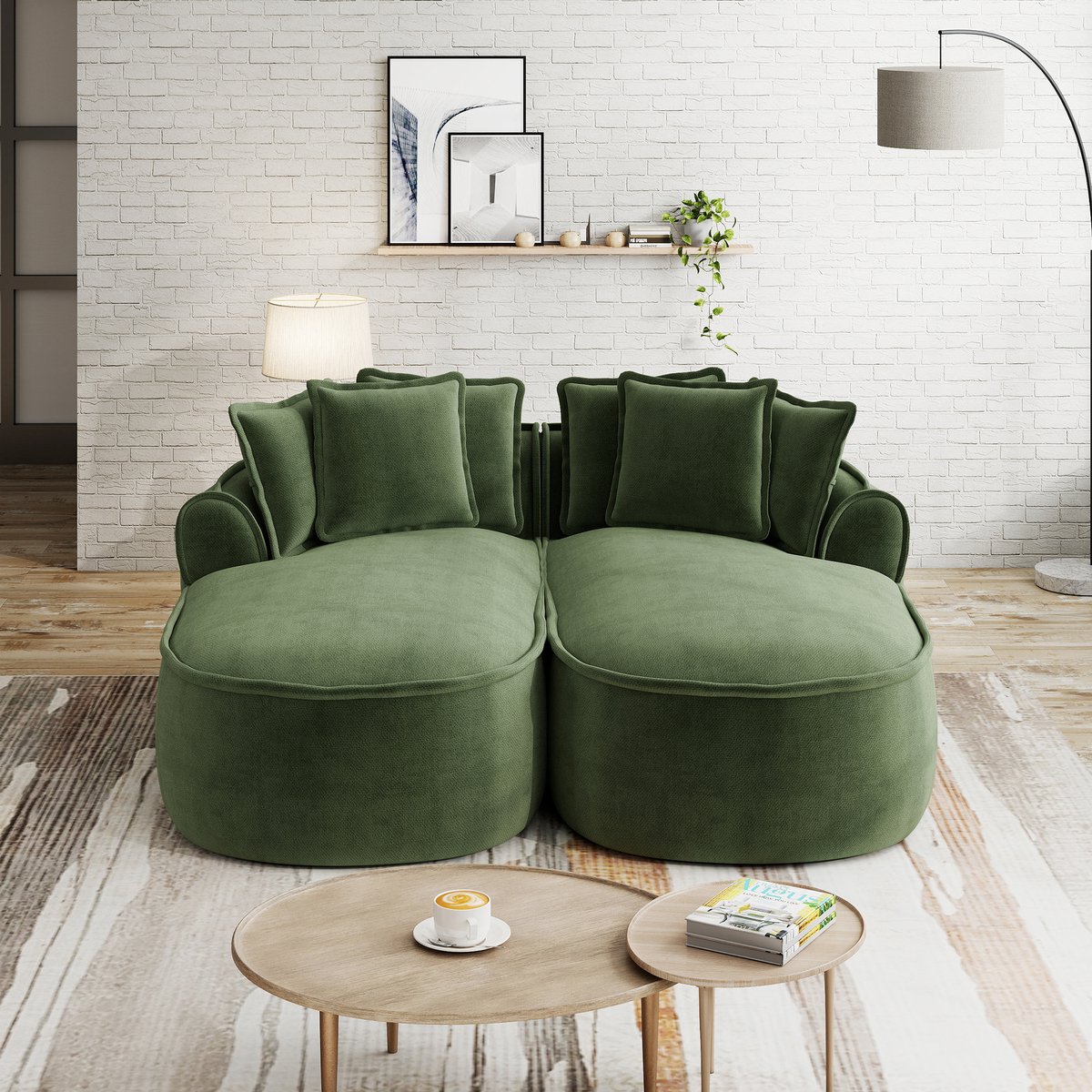 DESMIU Slaapbank 184 x 164 cm - Modulaire 2-Zits Bank Met Slaapfunctie En Kussens - Voor Woonkamer - Chenille - Groen