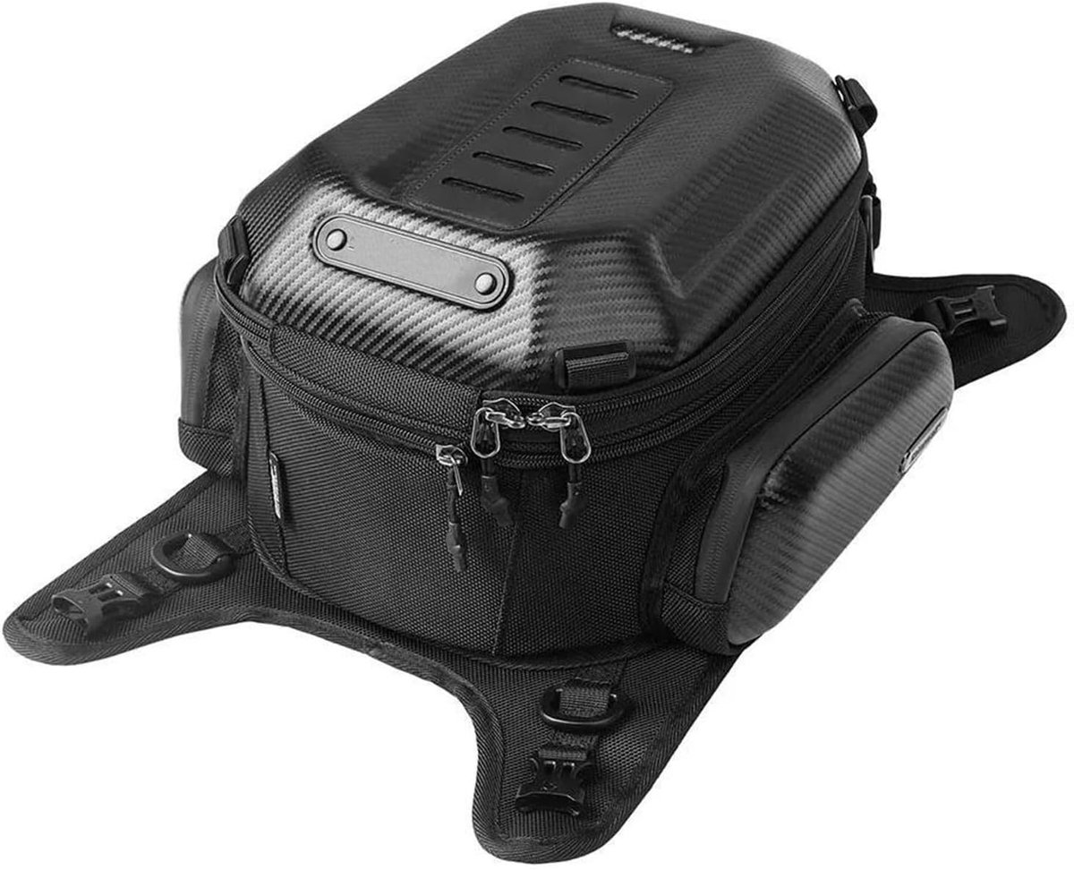 Zijzadeltassen Motorfiets - Tanktas Rugzak - Motorrijden Opslag - Waterdichte EVA Hardshell - 15-18 Liter - Carbon Zwart