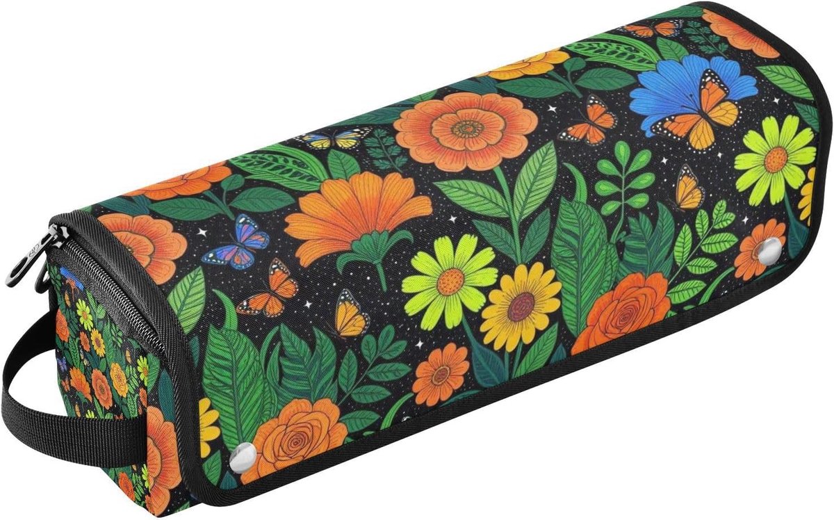 Haargereedschap Organizer - Stijltang Tas - Reizen en Thuisgebruik - Hittebestendige Mat - 37 cm - Vintage Bloemen en Vlinder