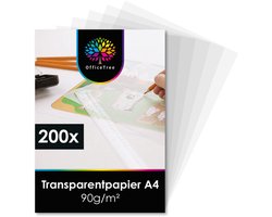 OfficeTree Transparant Papier A4 - 90 g/m² - Bedrukbaar - Perkamentpapier voor Overtrekpapier, Architectenpapier en Knutselwerk - 200 Vellen