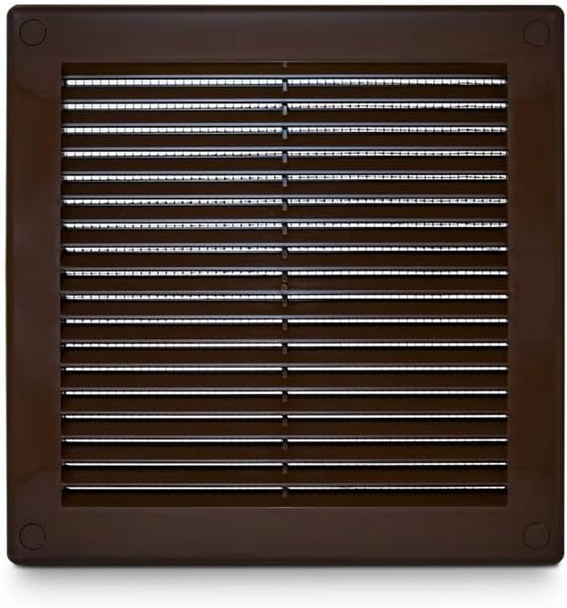 Ventilatierooster - Ventilatiedeksel rooster - Ventilatie binnen - Met vliegengaas - 150 mm x 150 mm - Bruin