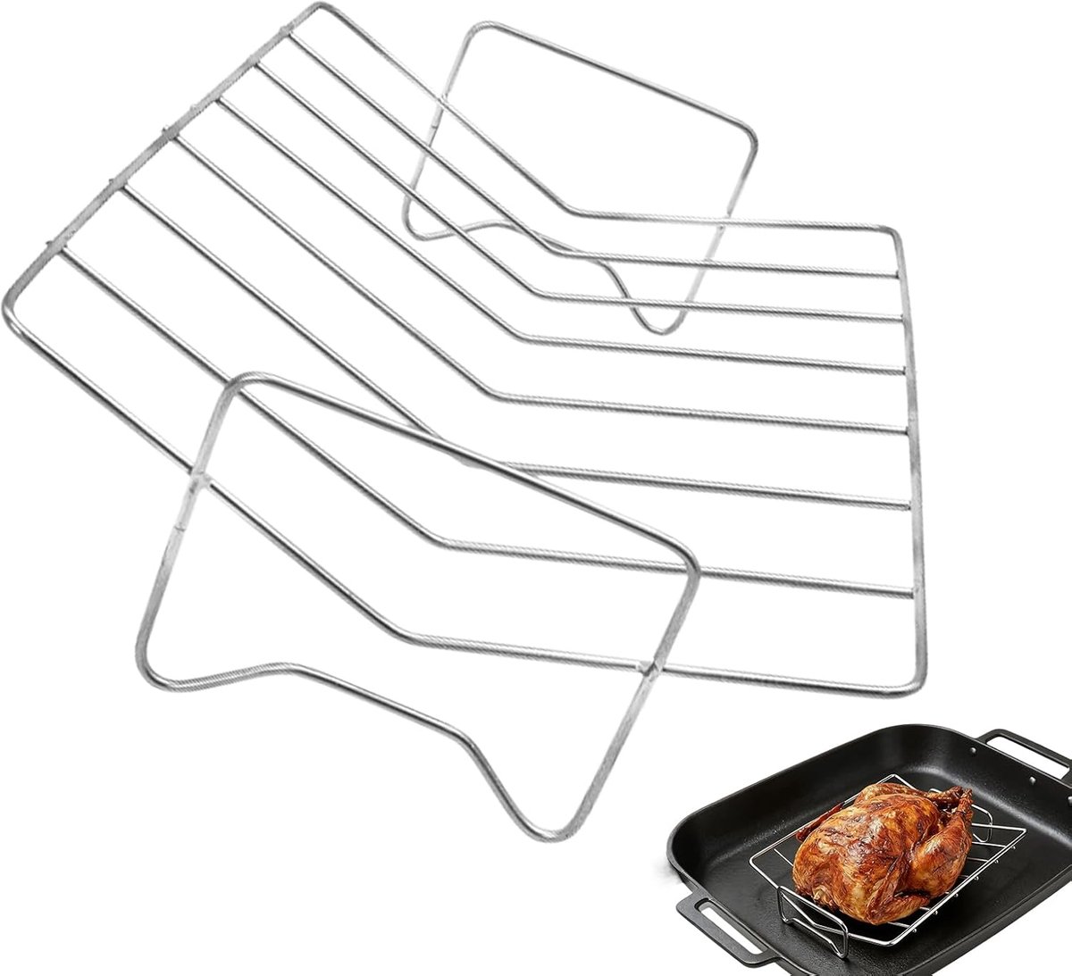 Kalkoen braadrooster - Vleesrek Oven - Gelijkmatig Braden - Veilige V-vorm - 28.7 x 21 x 8 cm - Zilver