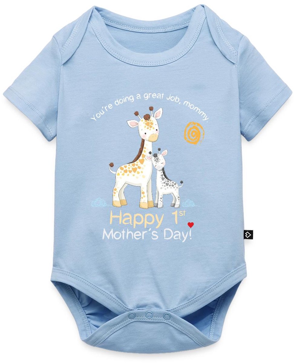 Giraf Gelukkige Eerste Moederdag Baby Rompertje Met Korte Mouwen