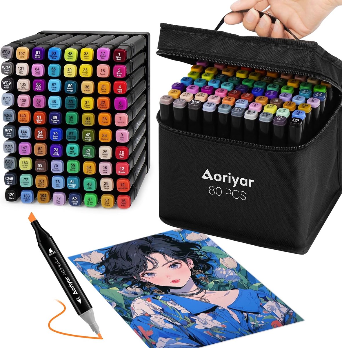 Aquamarkers - Dual Tip Alcohol Markers Set - 80 Kleuren - Dubbelzijdige Stiften - Ideaal voor Tekeningen en Schilderen - Voor Volwassenen en Kinderen