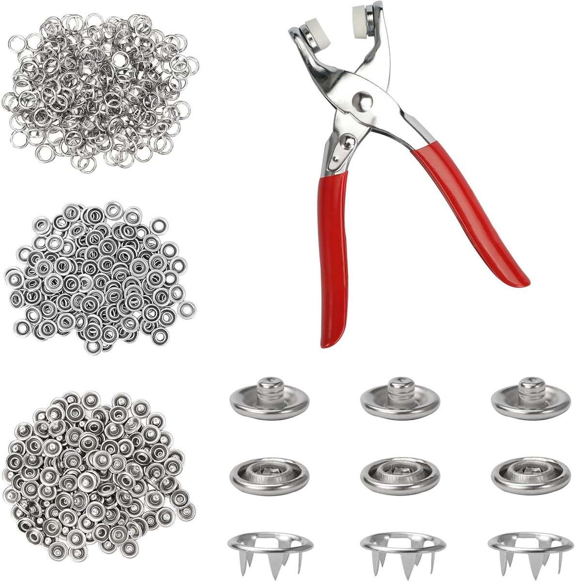Set van 250 drukknopen voor naaien, 9.5 mm metalen drukknopen met tang, ideaal voor kinderkleding en handwerk accessoires