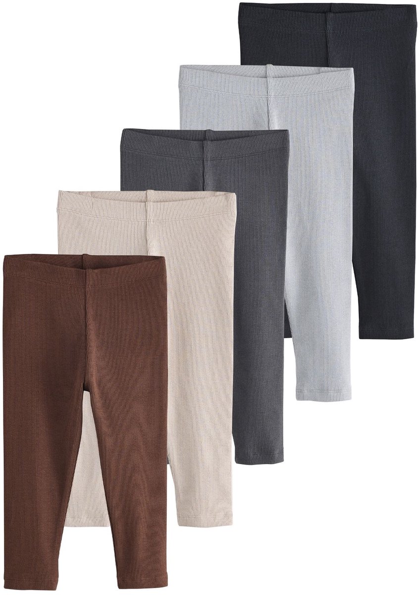 Next - Jongens - Set van 5 geribbelde leggings - Bruin