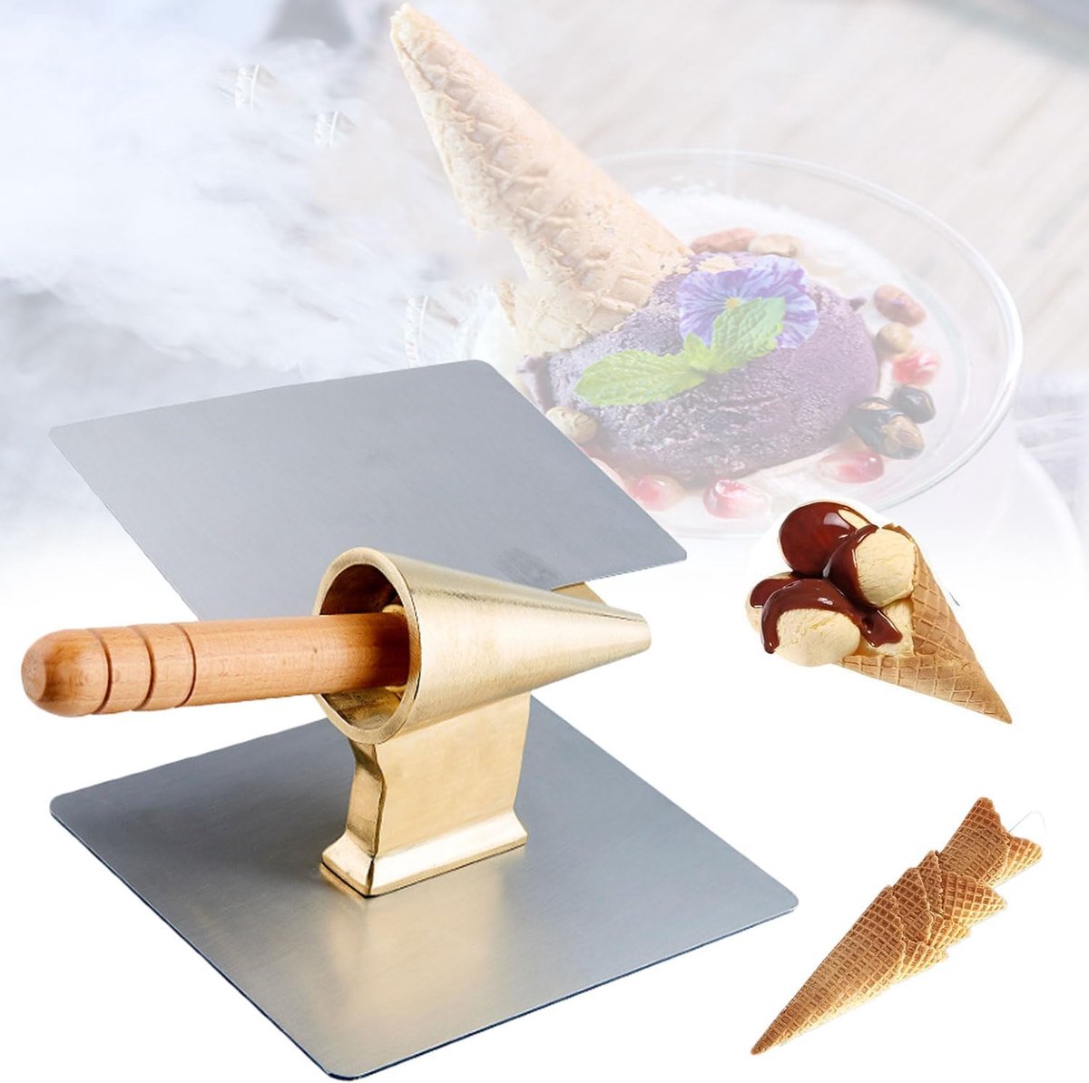 Wafelkegel Maker - IJs Roll Cilinder - Maak IJshoorntjes - Comfortabele Grip - 143MM Hoogte - Zilver