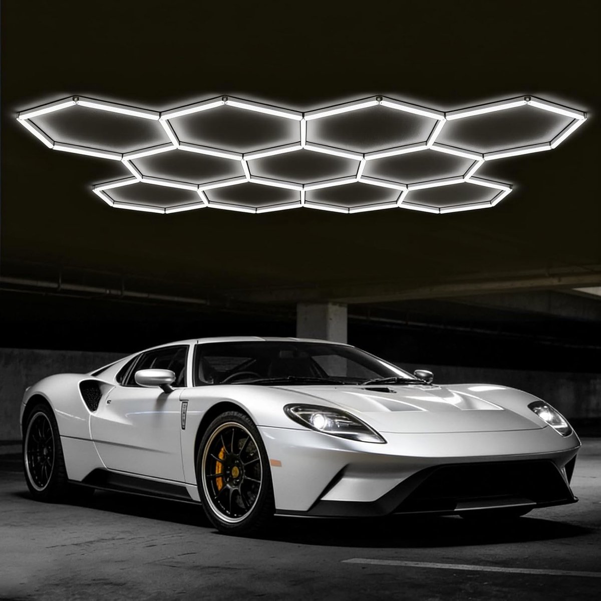 Hexagonale LED Garagelamp - Honingraatverlichting Plafondlamp - Werkplaats Verlichten - Verbindbaar Modulair Design - 60 cm - Wit