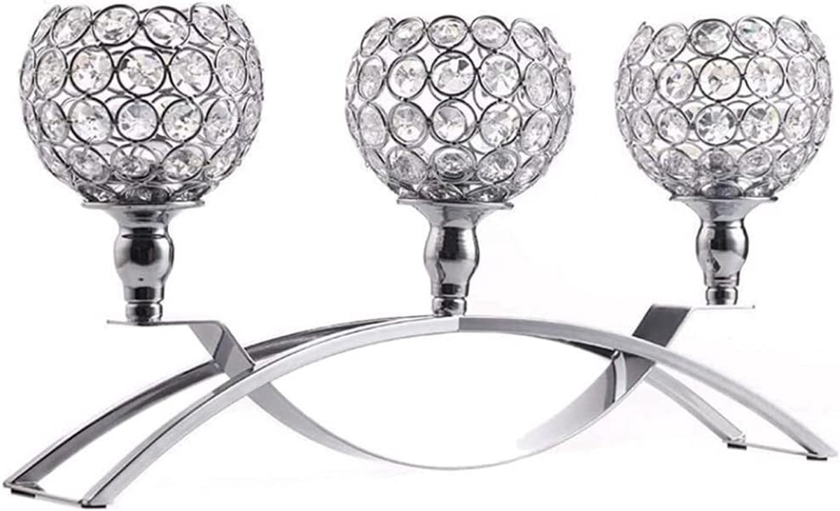 Kristallen Kandelaar - Waxinelichthouder Kaarsenhouder - Tafeldecoratie - Handgemaakt Kristal - Hoogte 20cm - Zilver