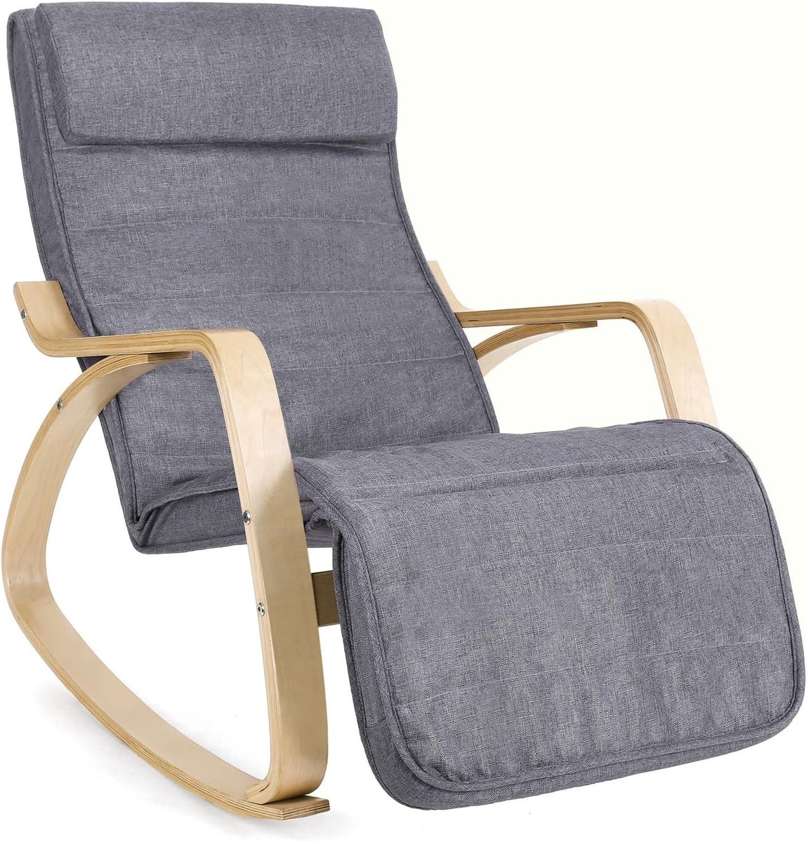 Conway Living® Schommelstoel met Comfortabel Kussen | Relaxstoel & Voedingsstoel voor Woonkamer en Babykamer | Ergonomische Loungestoel met Voetensteun | Comfortabel TV Stoel | Grijs | Fauteuil