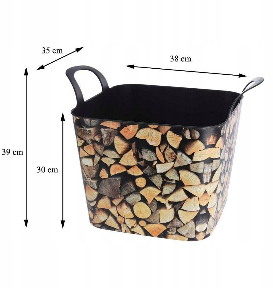 Storage Solutions Haardblokken houtblokken flexibele opberg emmer - mand - 53 x 40 x 38 cm - Zwart en hout print - kunststof — cadeau in Cadeau-ideeën - foto 2