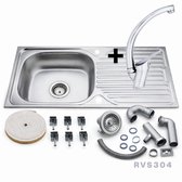 Spoelbak Keuken 76x43,5 cm met chroom Keukenkraan – Enkele Bak met Druiprek, Sifon – Complete Inbouwset