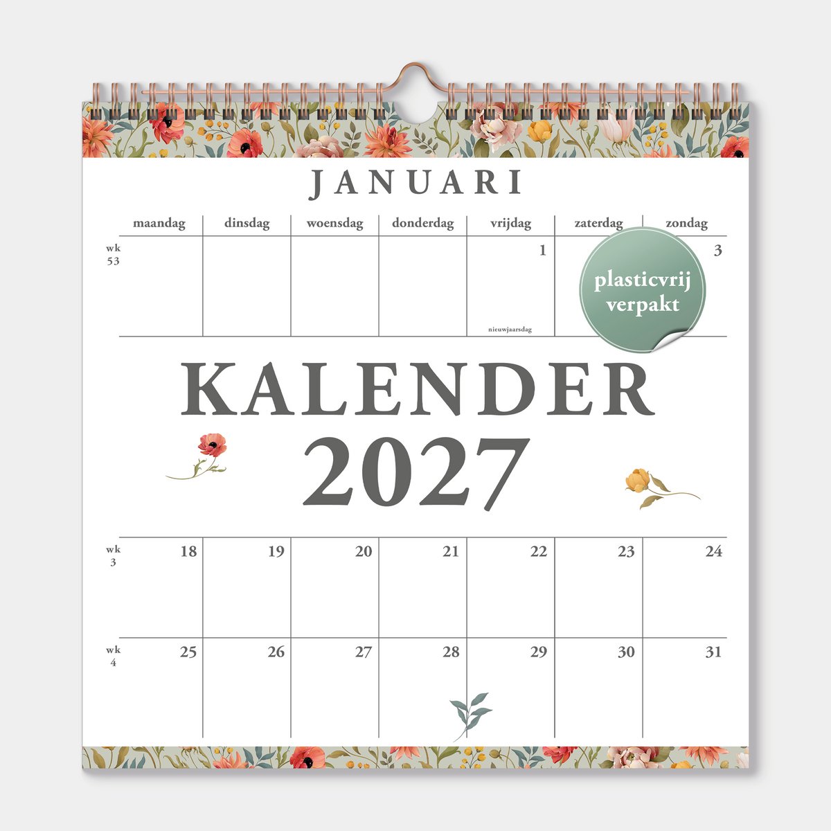 Hobbit - Jaarkalender 2027 - Maandplanner - 30x30cm - Vintage Bloem