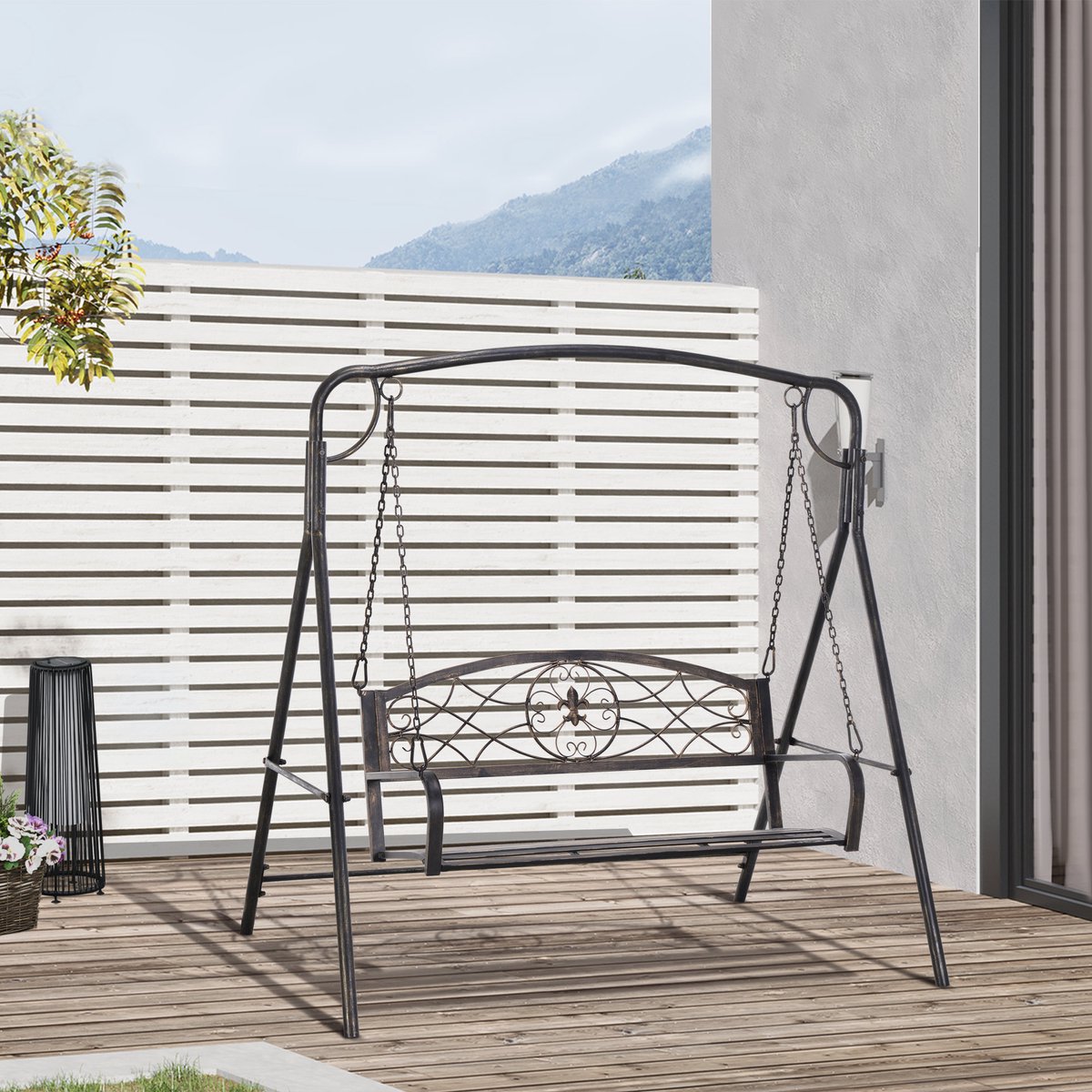 Wishdor Tuinschommel voor 2 Personen - Stabiele Constructie - Metalen Frame - Tuin en Terras - Metaal - Zwart - 167 x 123 x 175 cm