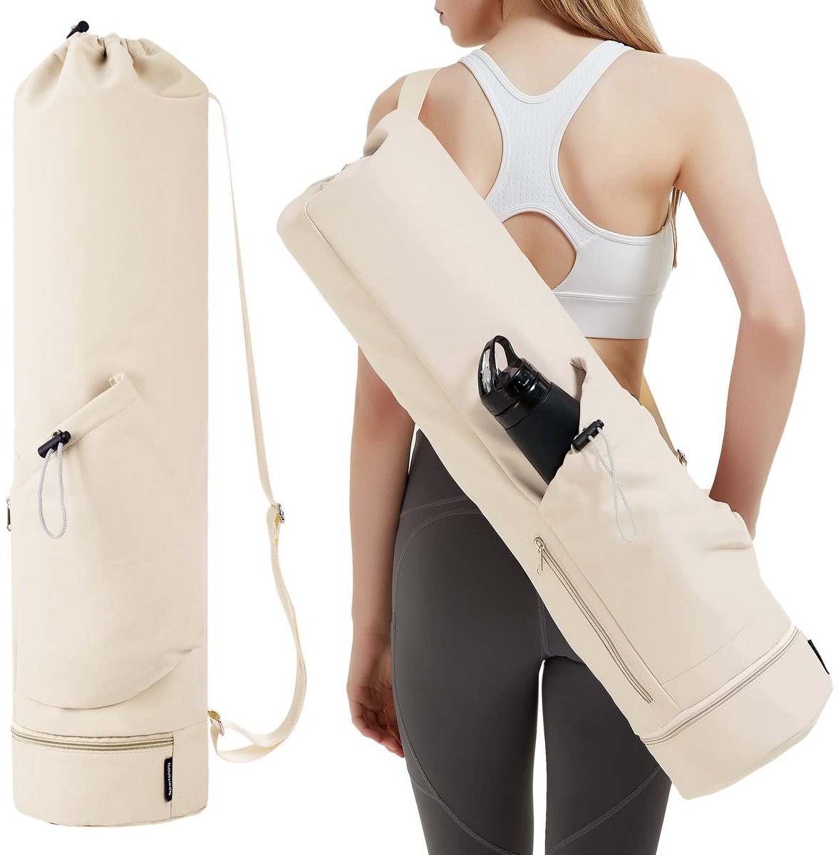 Dailygoods- Yogamat Tas Groot met Verstelbare Draagriem - Natte/Droge Scheiding - Bidonhouder - Lichtgewicht - Slijtvast - Formaat 78x19 cm - Yogatas
