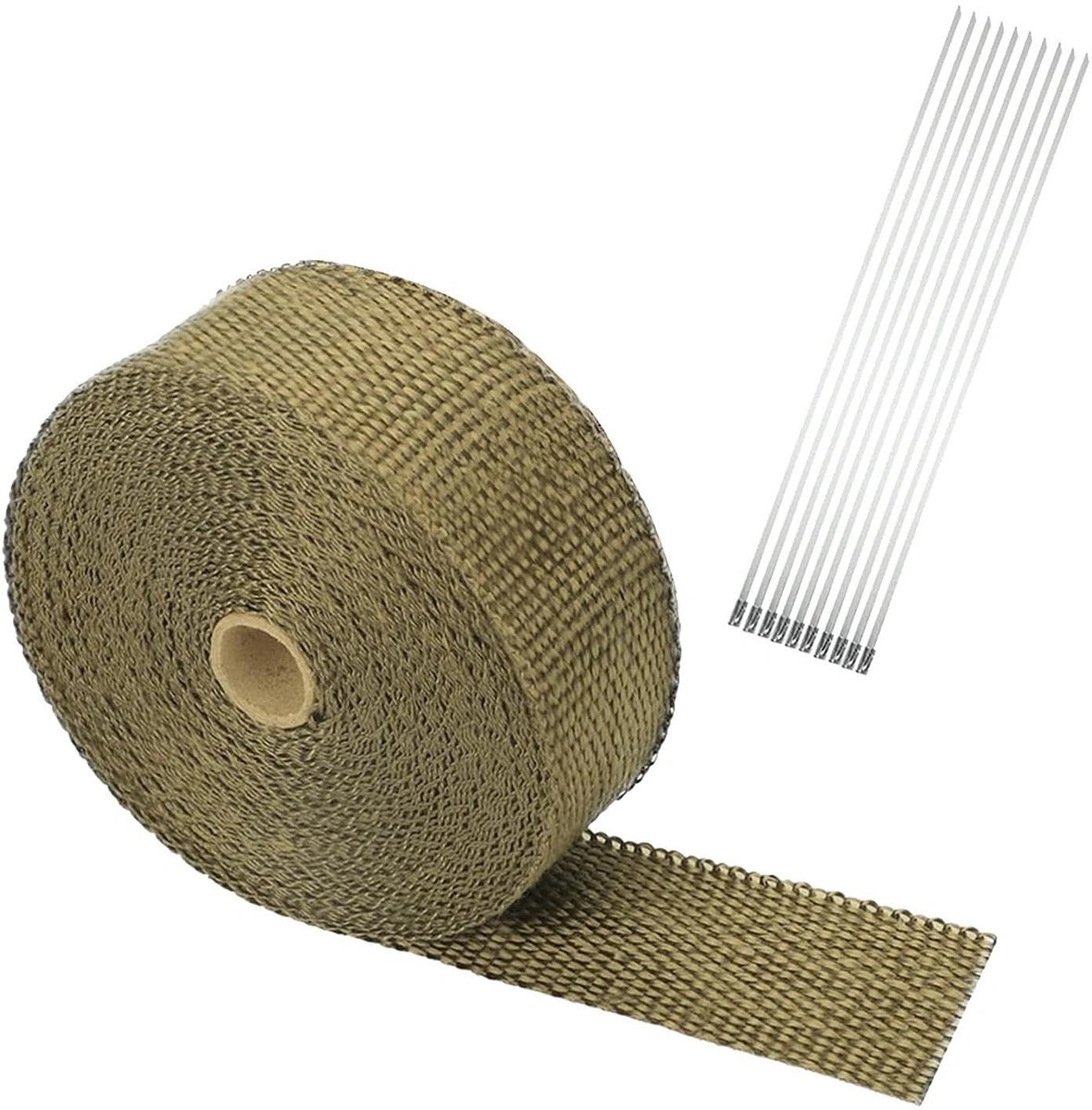Dailygoods - Uitlaat hittewerende tape, titaniumkleurig uitlaatbandage, 50 mm x 5 m motorfiets uitlaat isolatie, met kabelbinders hittebeschermband, voor auto en motorfiets, uitlaatisolatie
