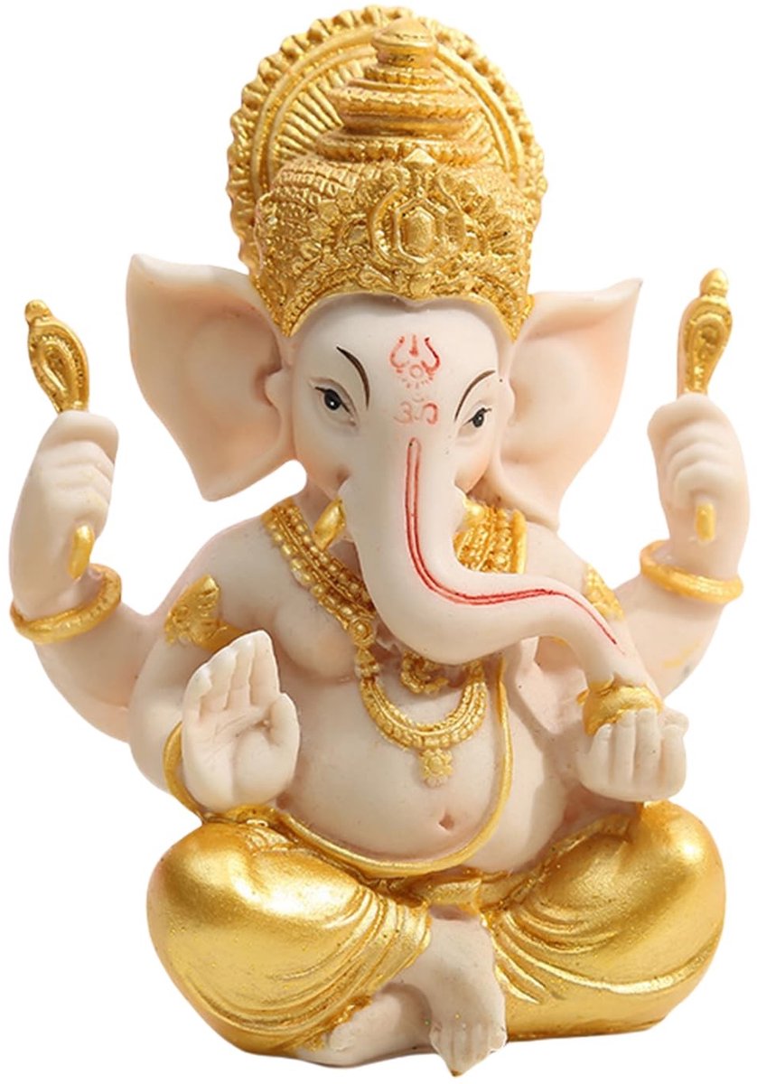 Dailygoods- Standbeeld Olifant God Ganesha - Beeldje Geluk - Sculptuur Rijkdom - Decoratie Voor Binnen - Hoogwaardige Hars - Afmetingen 10,5x6x14 cm