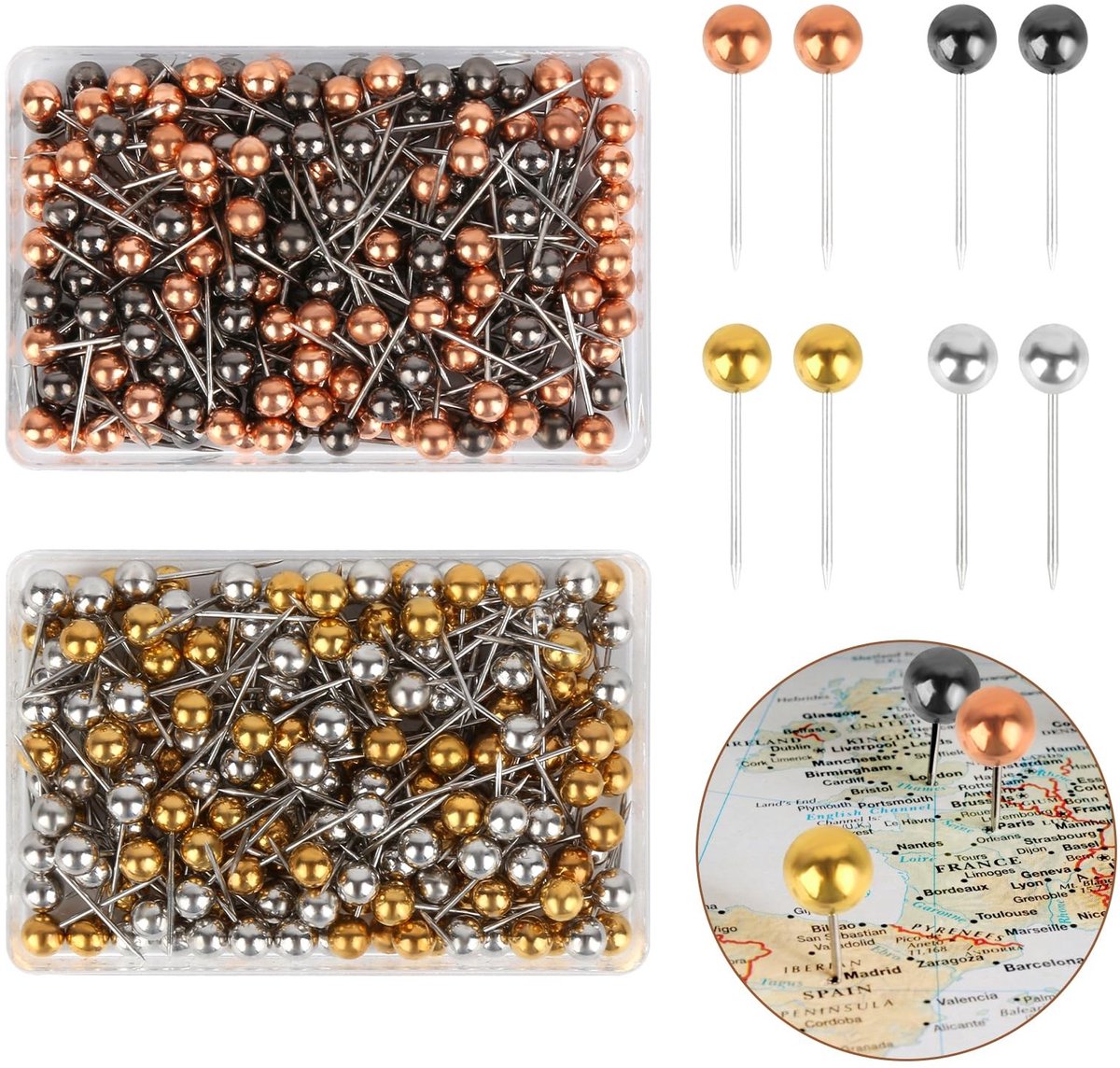 Dailygoods - 400 stuks push pins in 4 kleuren voor prikborden - Duurzame metalen punaises