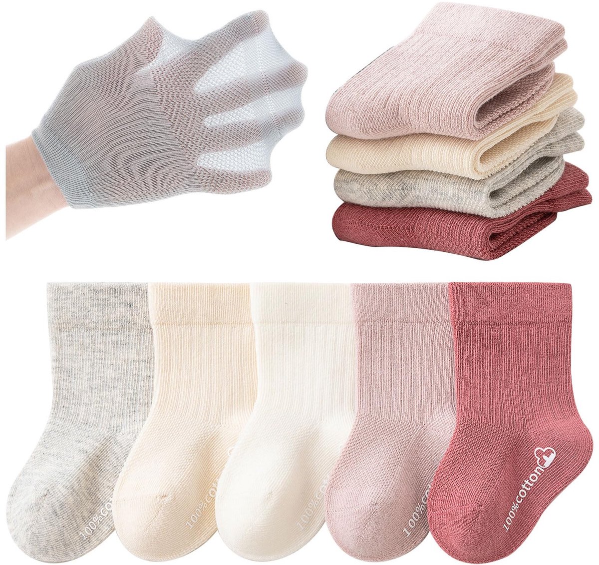 Dailygoods- Peuter Sokken 5 Paar - Zacht Katoen - Ademend - Lichtgewicht - Unisex - Comfortabele Pasvorm - Baby Sokken