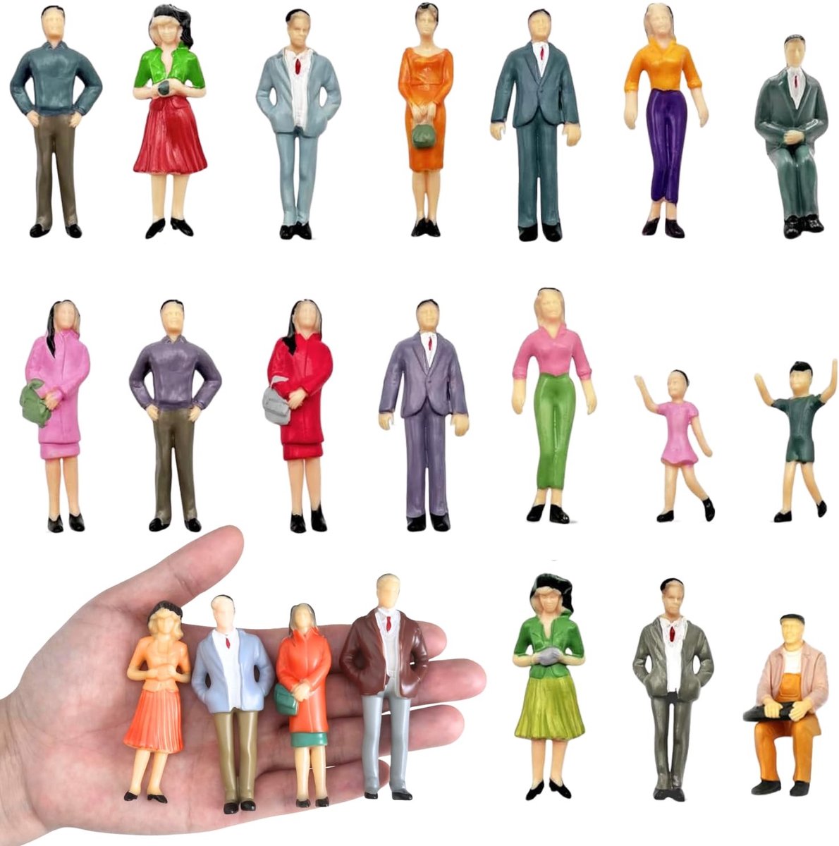 Dailygoods- Miniatuurfiguren 14 stuks - Beschilderde Modelfiguren - Schaal 1:25 - Staande/Zittende Mensenfiguren - Architectuurmodel - Kleine Modellen - Modelbouwfiguren