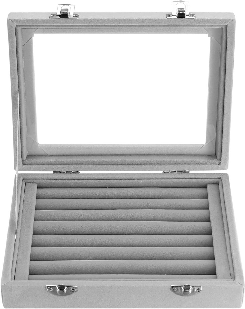 Dailygoods- Sieradendoos Hoogwaardig Flanel - Ringorganizer - Afsluitbare Opbergdoos - Vitrinekast voor Oorbellen - Transparant Venster - Duurzaam en Stofvrij - Sieradenbox