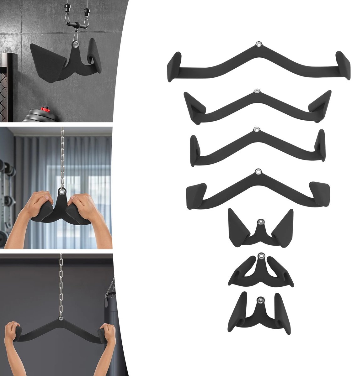 Dailygoods 7-delige Lat Pulldown Bar Accessoireset met Diverse Grepen, 300kg Heavy Duty Kabelmachine Handgrepen voor Thu
