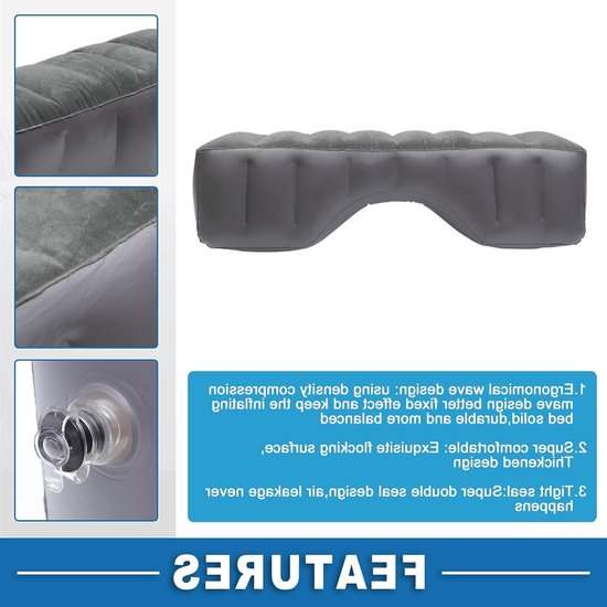 Comfortabele Auto Slaapmat voor Achterbank - Ideaal voor Naps, Reizen en Kamperen - Grijs Kleur — afbeelding 5
