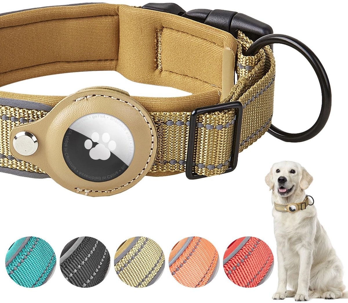 Dailygoods - Verstelbare reflecterende nylon hondenhalsband met houder voor Air Tag
