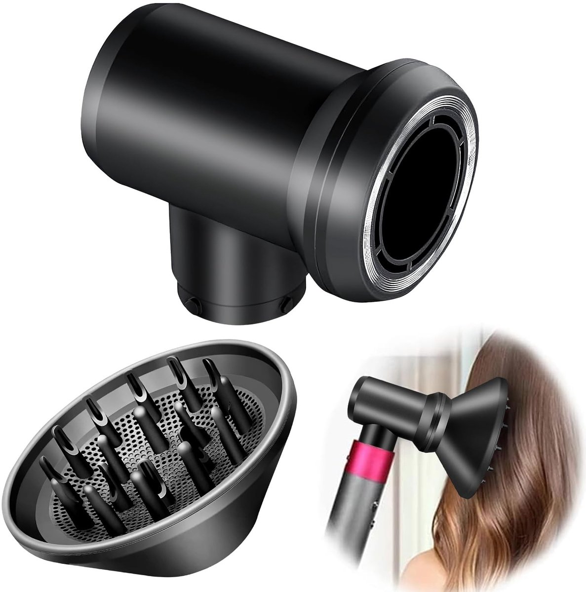 Dailygoods - Diffuser en adapter voor Dyson Airwrap - Haardrogeraccessoire - Ideaal voor krullen - Voor Airwrap HS01 HS05 HS08 - Salonkwaliteit - Gesc...
