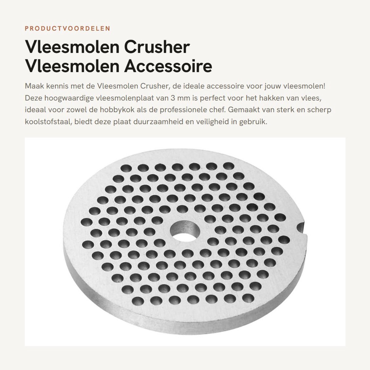 Dailygoods- Vleesmolenplaat 3mm - Vleesmolen Accessoire - Hakmolen - Koolstofstaal - Duurzaam - Vaatwasmachinebestendig