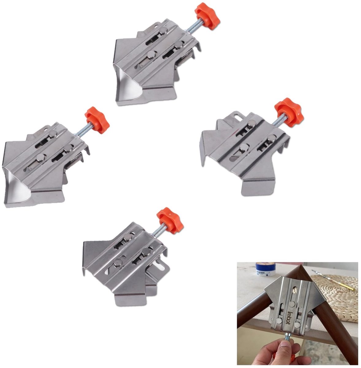 Dailygoods- Hoekklemmen 4 Stuks - Roestvrij Staal - Verstelbaar - Open/Gesloten - Duurzaam - Houtbewerking - Efficiënt Gebruik - Klemmen