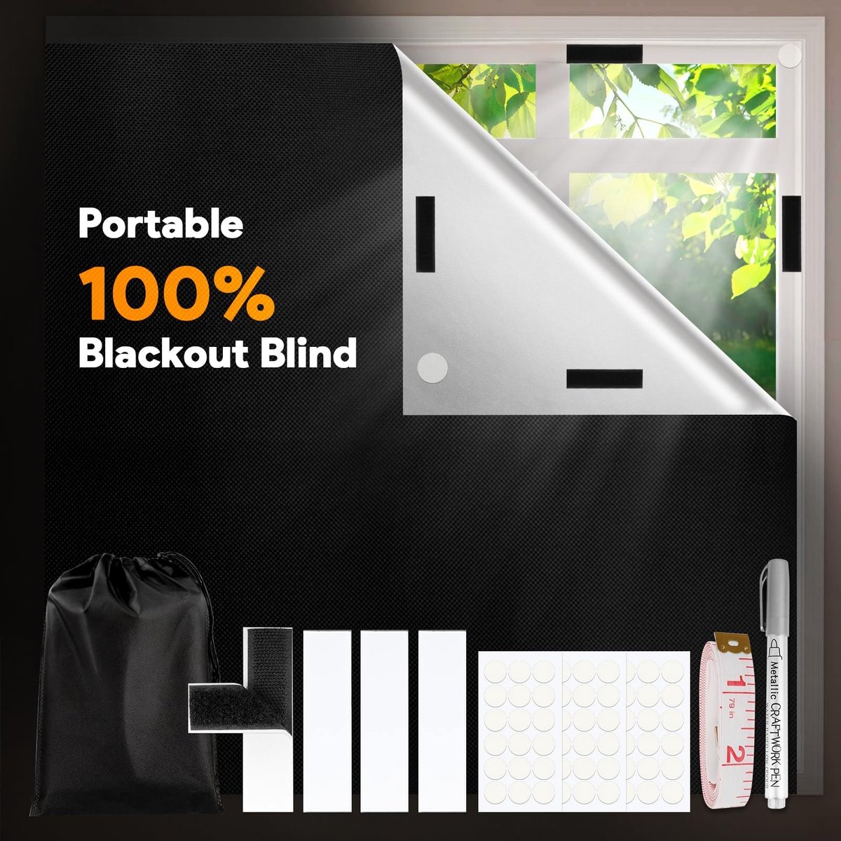 Dailygoods- Verduisteringsrolgordijn 200 x 148 cm - Dakraam - Hittebescherming - Warmte-isolerende Stof - 100% Verduistering - Inclusief Klittenbandpunten - Raamgordijn