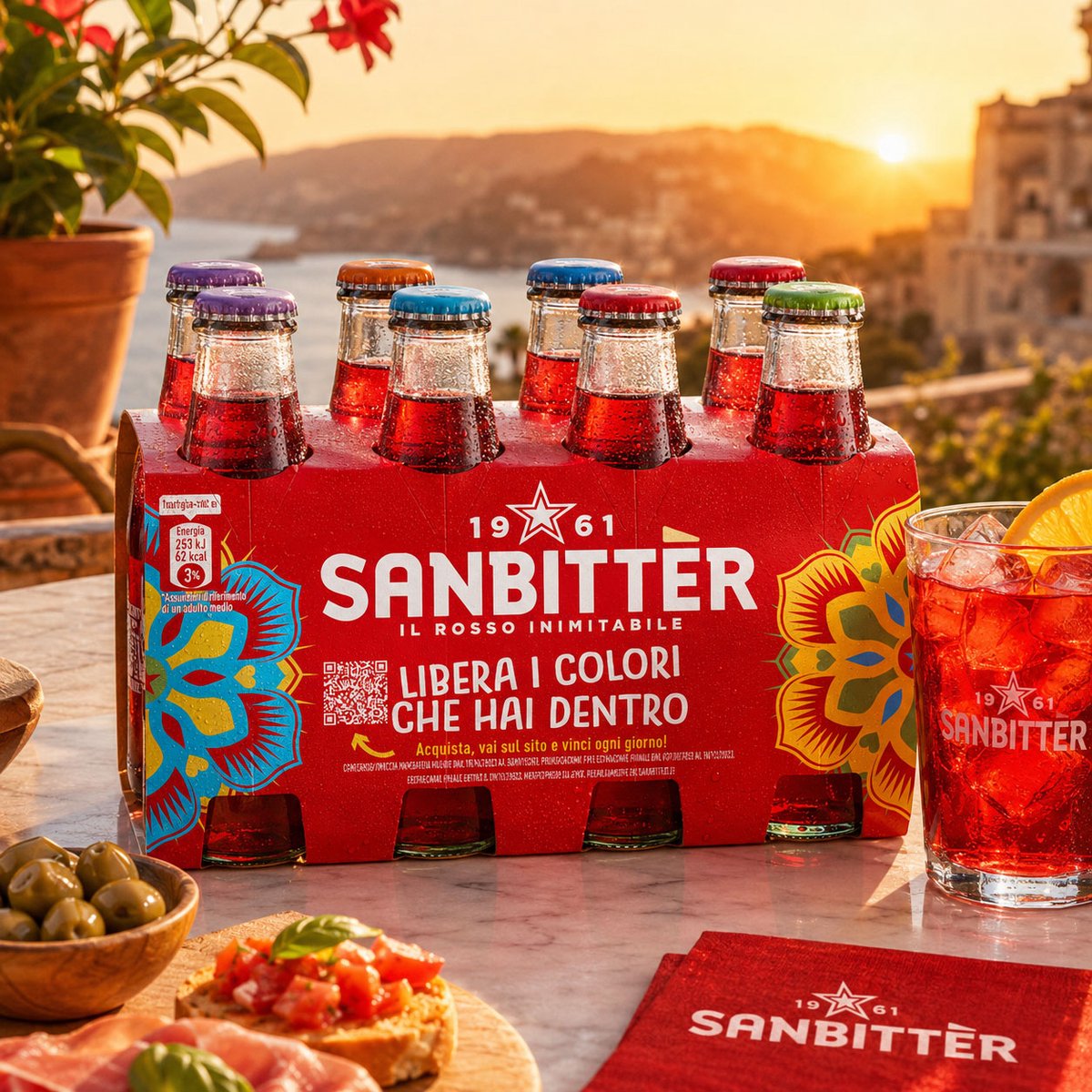 Sanbitter San Pellegrino alcoholvrij aperitief tray 8x10cl, Italiaanse rode aperitivo