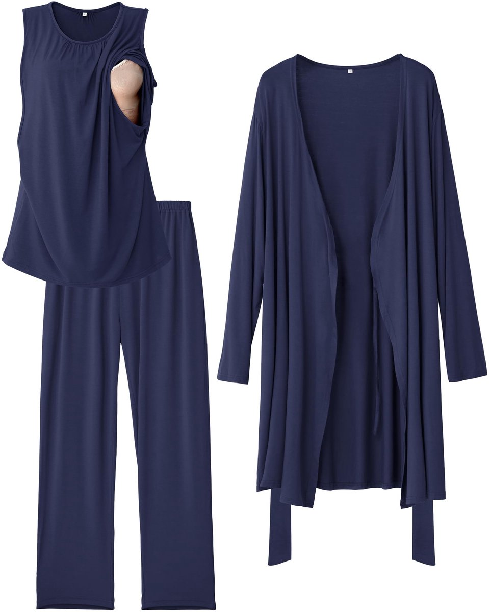 Dailygoods- Borstvoedingspyjama 3-delig - Top/Broek/Ochtendjas - Zacht/Huidvriendelijk - Zwangerschap/Kraambed - Comfortabele Pasvorm - Zwangerschapskleding