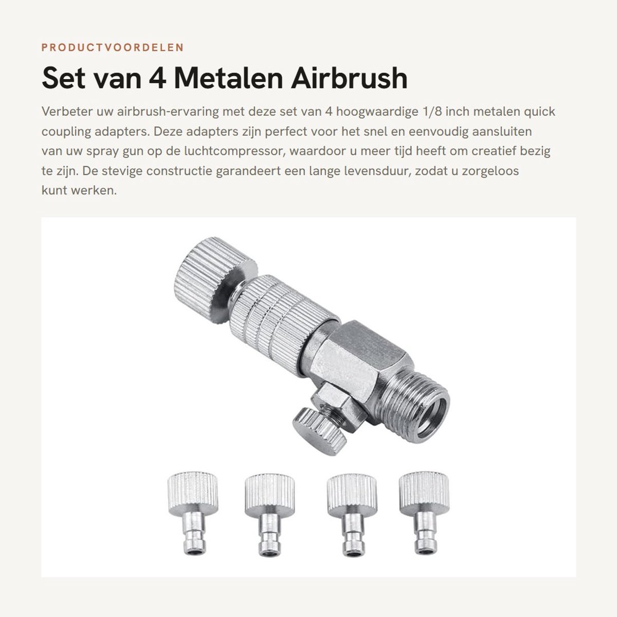 Dailygoods - Set van 4 Metalen Airbrush Quick Coupling Adapters 1/8 inch voor Compressoren