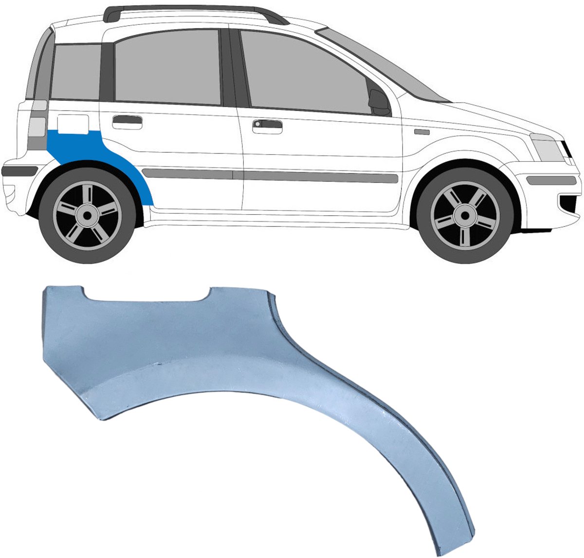 Reparatiepaneel achterspatbord voor Fiat Panda 2003-2012 / Rechts