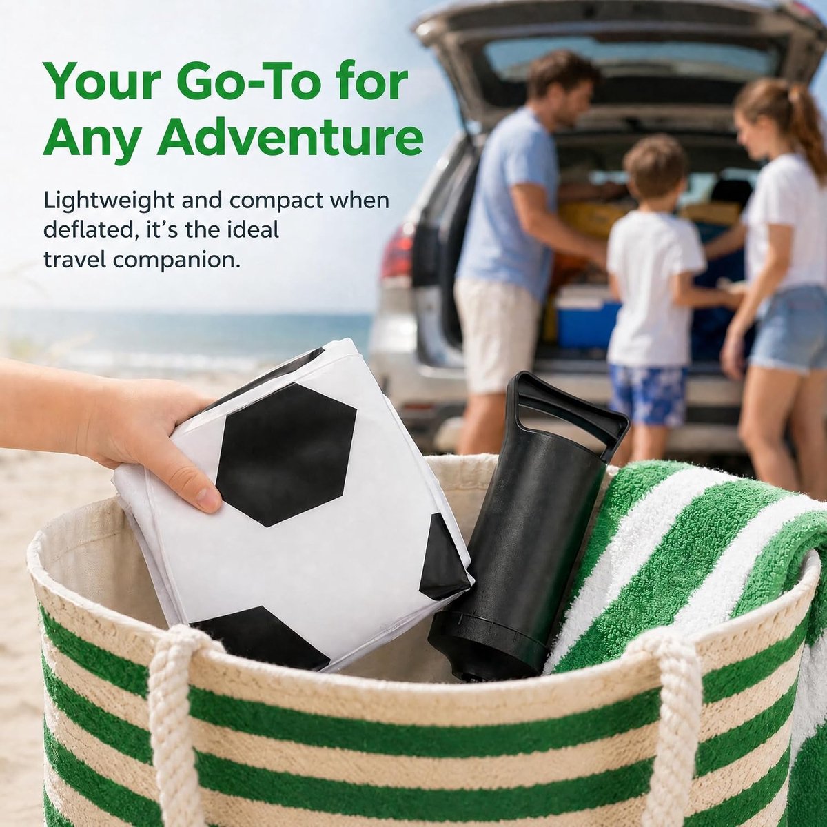 VHV - Voetbal - Opblaasbare bal - Strandbal - XXL Voetbal - Grote speelbal - Met handpomp - Voor buiten en strand - 100 cm - Zwart-wit — cadeau in Spellen & Speelgoed - foto 7