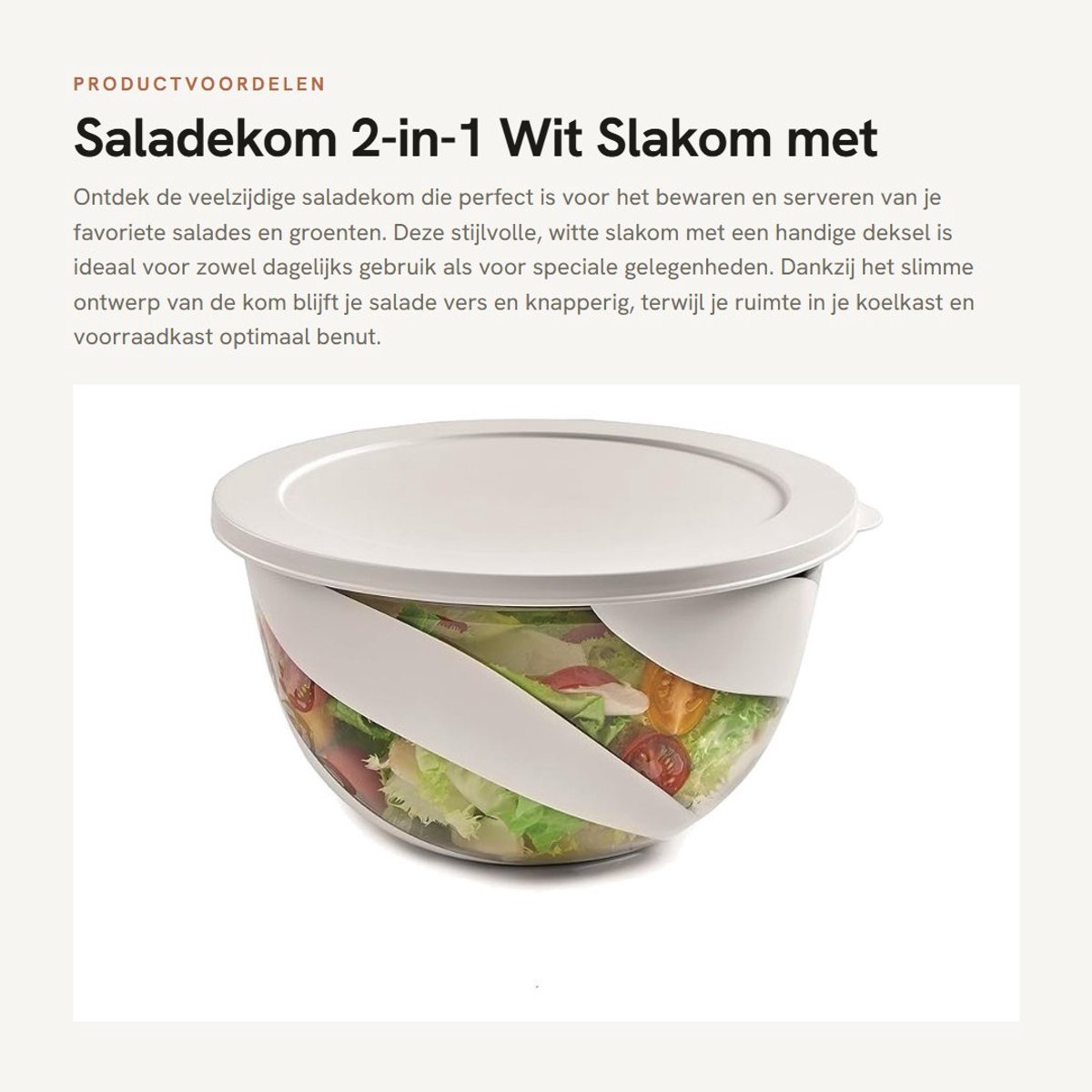 Solidchoice- Saladekom 5L - Slakom met Deksel - BPA-vrij - Stapelbaar - Vaatwasmachinebestendig - Duurzaam - Opbergkom