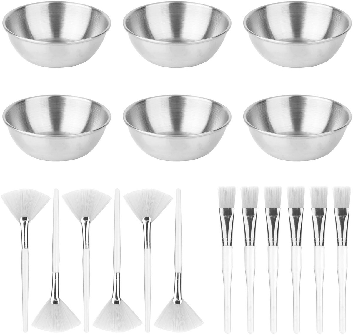 Solidchoice- Gezichtsverzorgingsproducten 18 Delige Set - Roestvrij Stalen Mengkommen - Waaierborstels - Platte Gezichtsmaskerborstels - Voor Schoonheidsspecialisten - Duurzaam Materiaal - Schoonheidsset